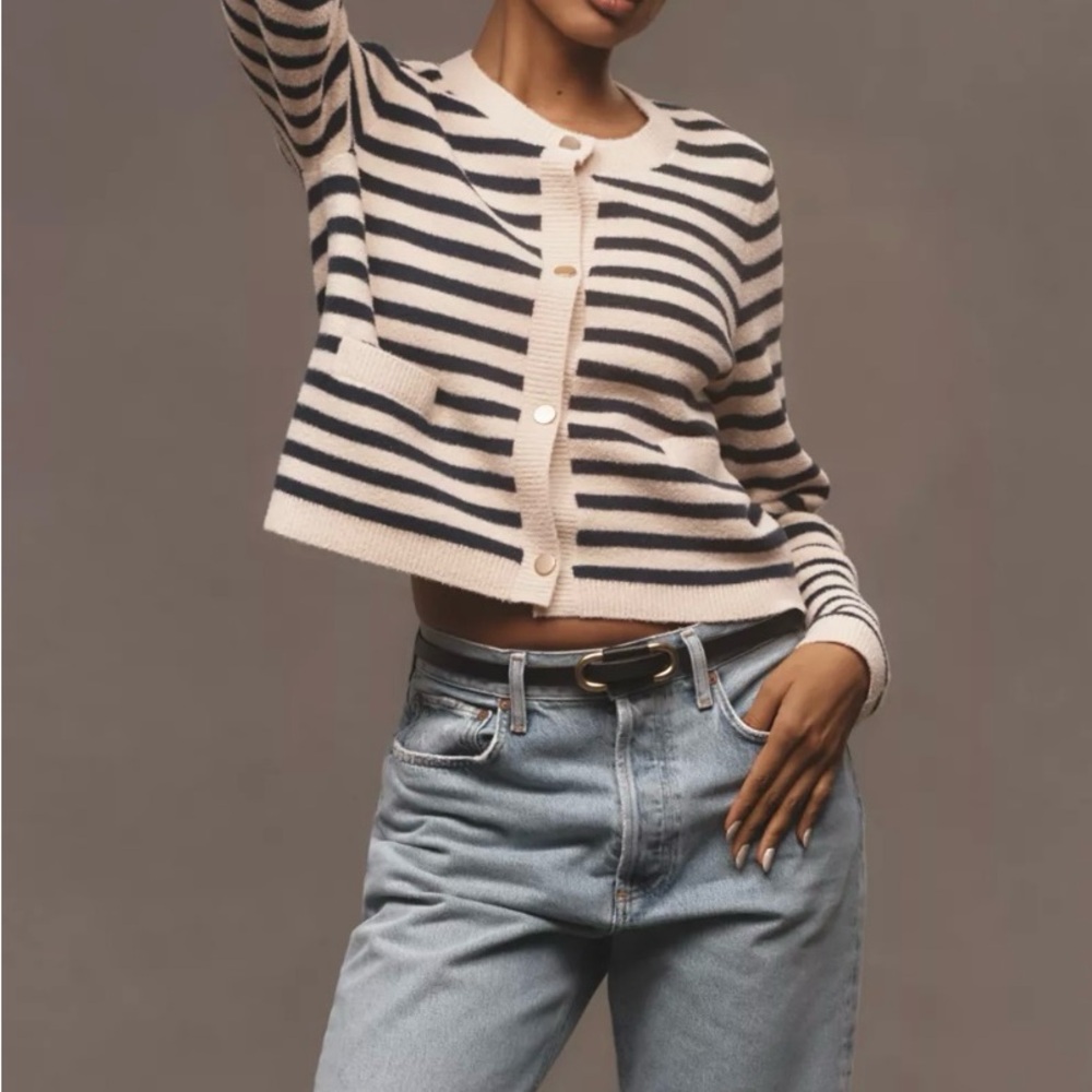 NWT- NVLT Striped Sweater Lady Jacket in Cream & Navy